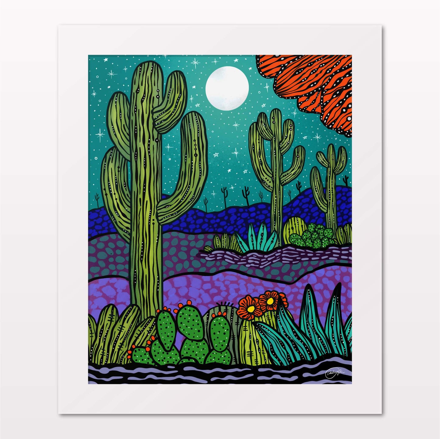 Art print in white frame on white wall