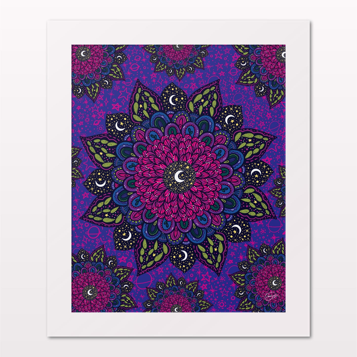 Art print in white frame on white wall