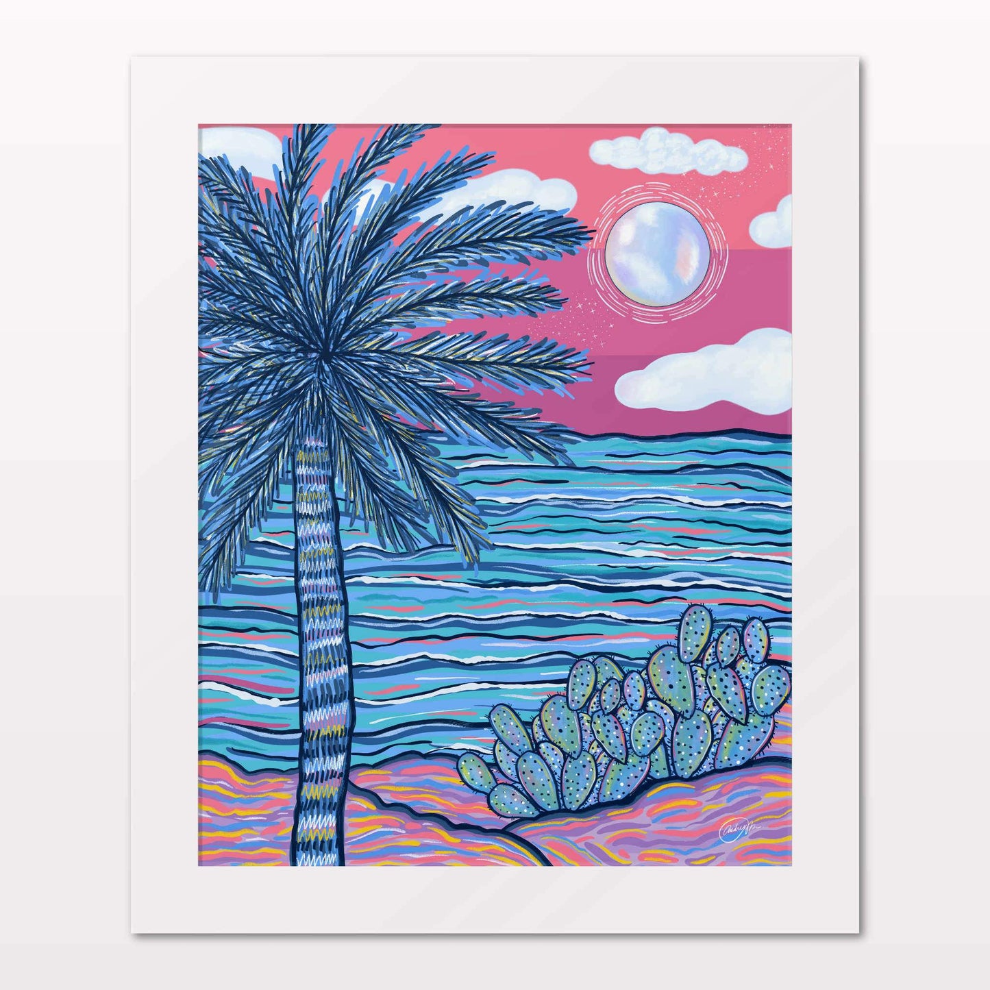 Art print in white frame on white wall