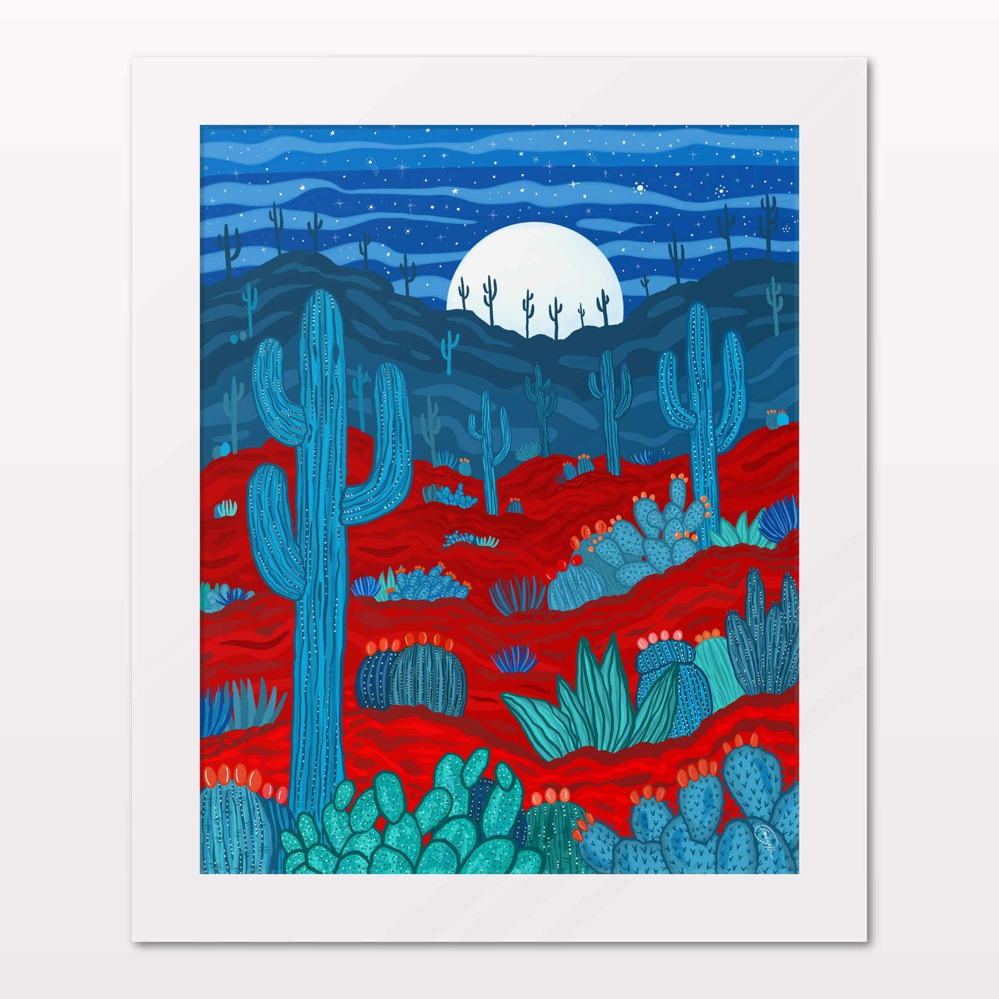 Art print in white frame on white wall