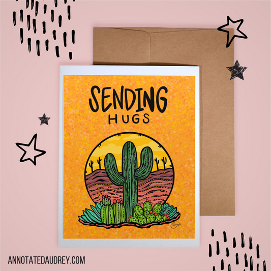 sending hugs desert saguaro greeting card