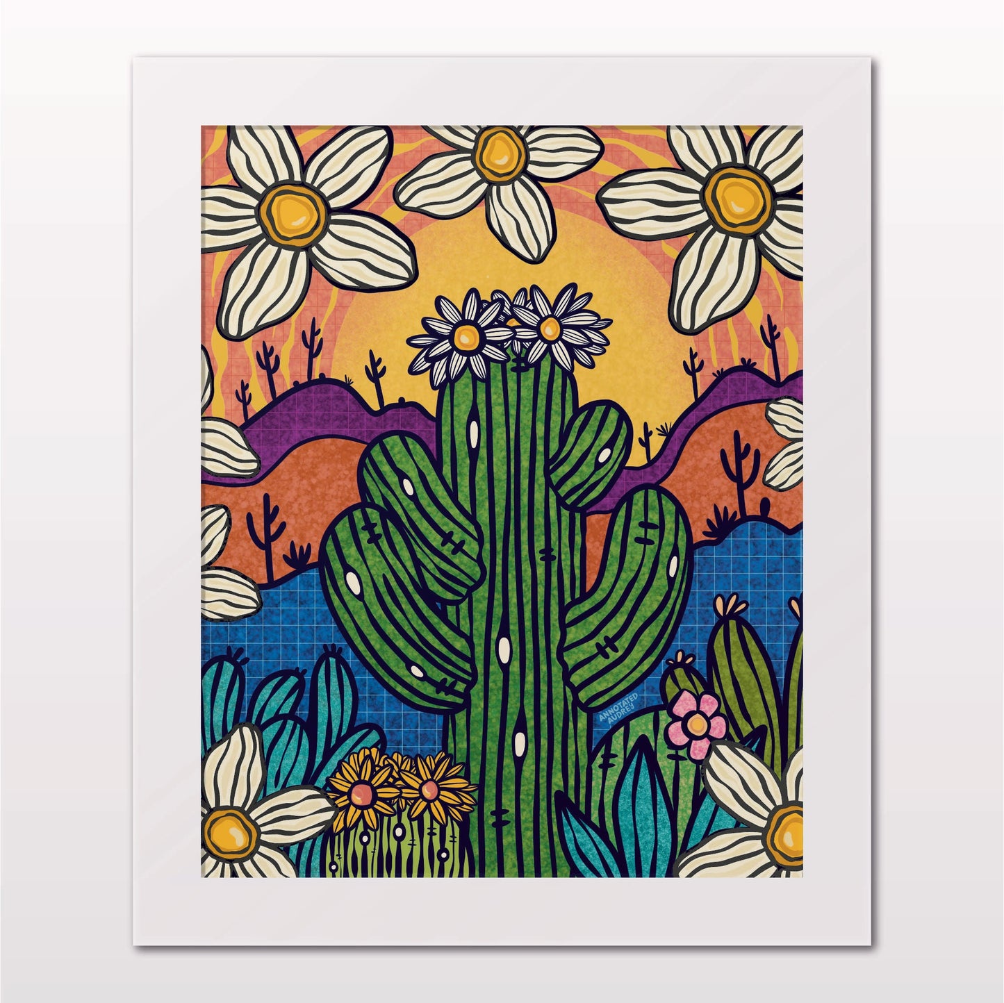 Art print in white frame on white wall