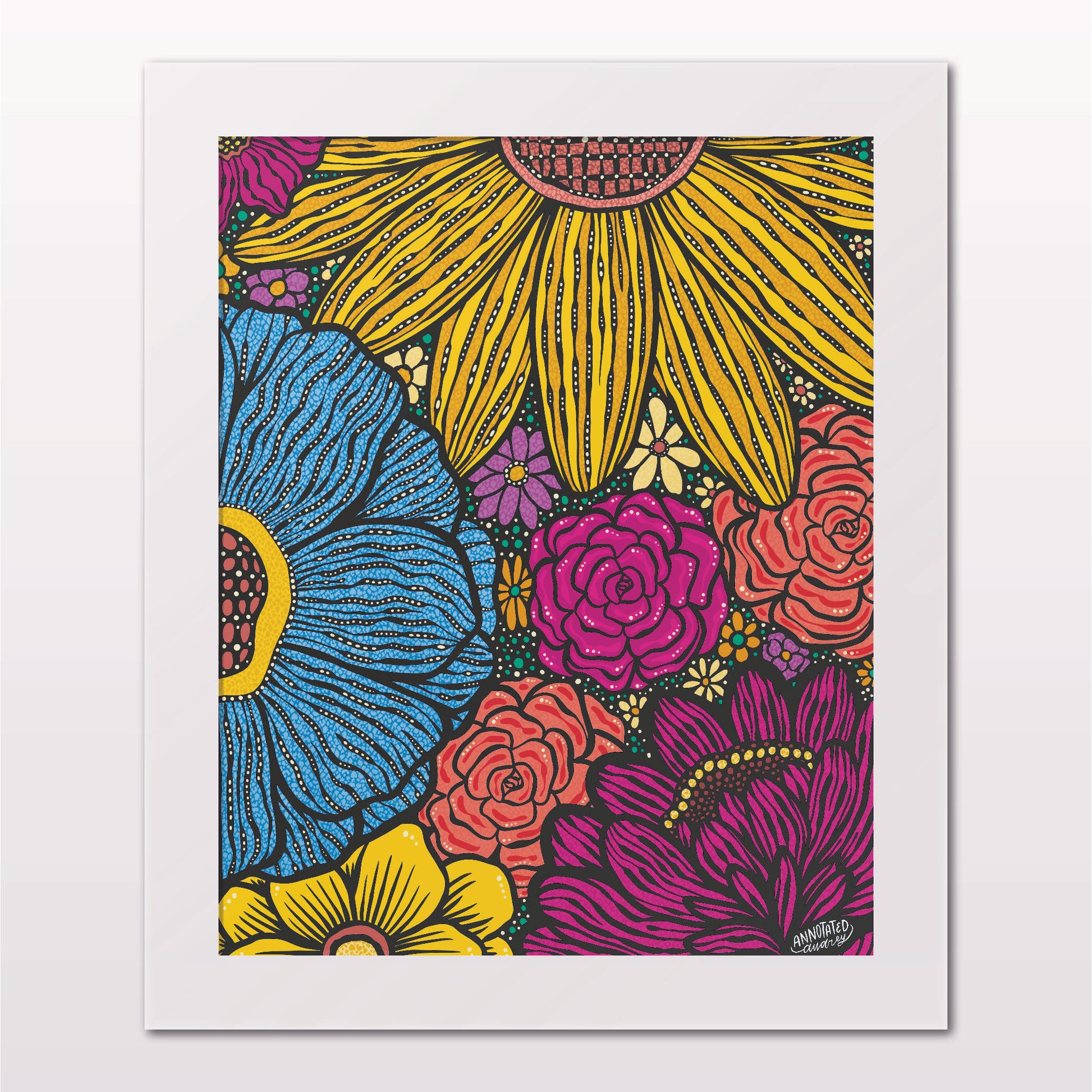 Art print in white frame on white wall