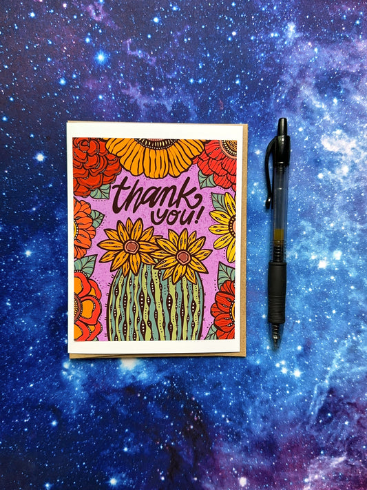 Card - Thank You - Barrel and Flowers
