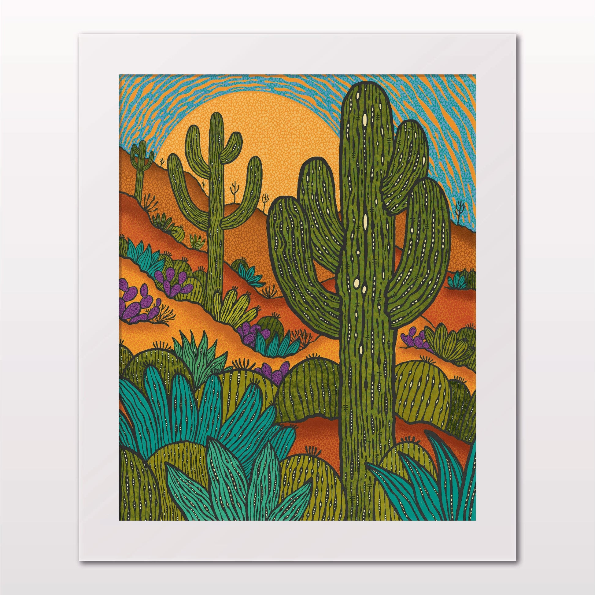 Art print in white frame on white wall