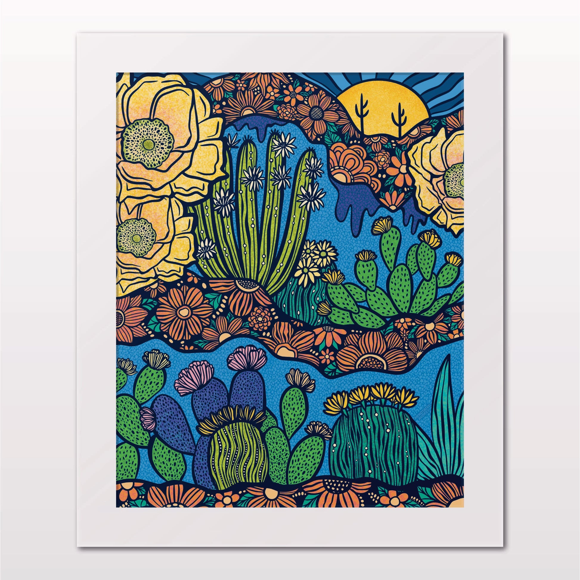 Art print in white frame on white wall