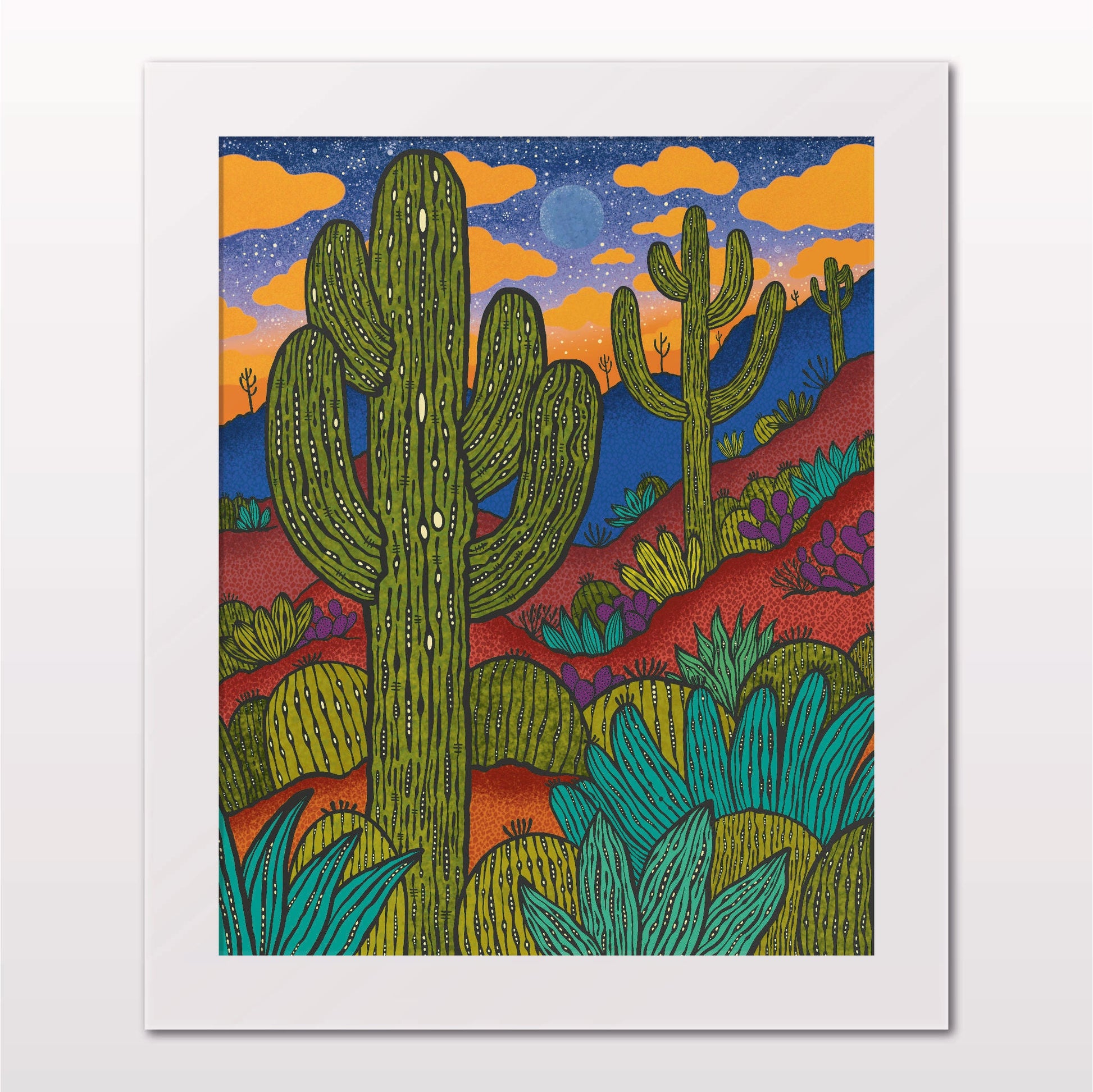 Art print in white frame on white wall