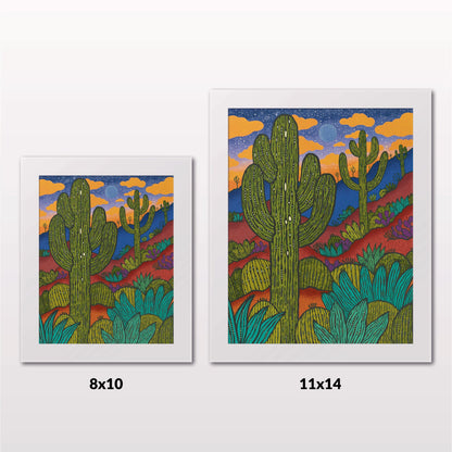 Comparing 8x10 and 11x14 framed art prints on a white wall