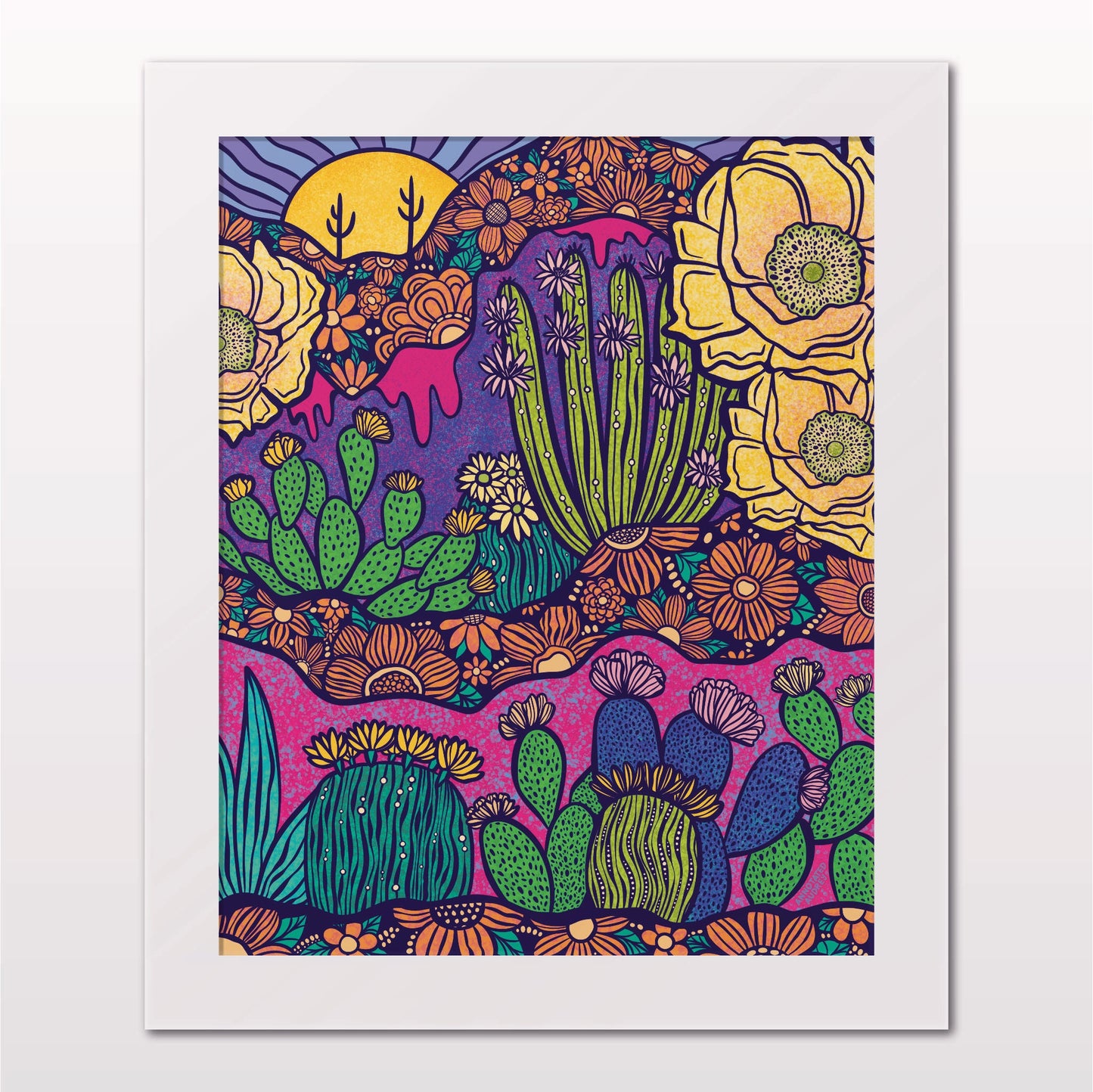 Art print in white frame on white wall