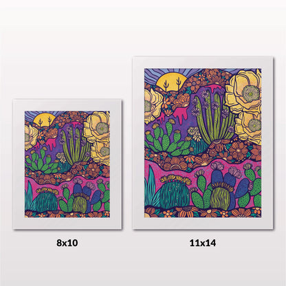 Comparing 8x10 and 11x14 framed art prints on a white wall