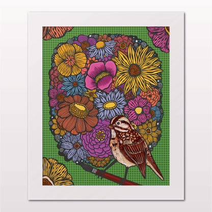 Art print in white frame on white wall