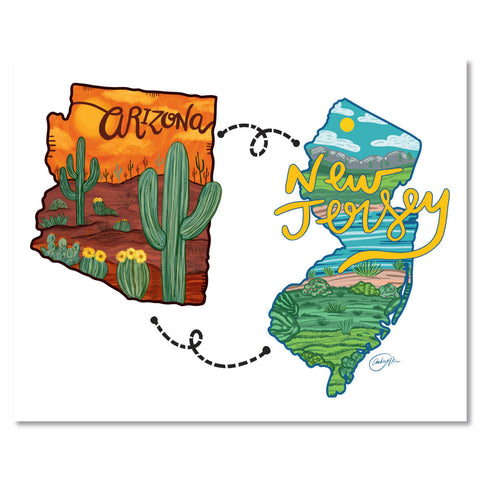 Yellow Arizona New Jersey State Shape Connection Art Print