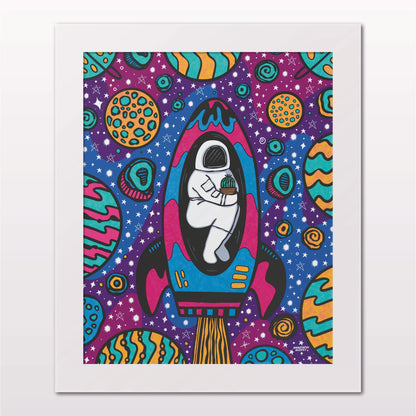 Art print in white frame on white wall
