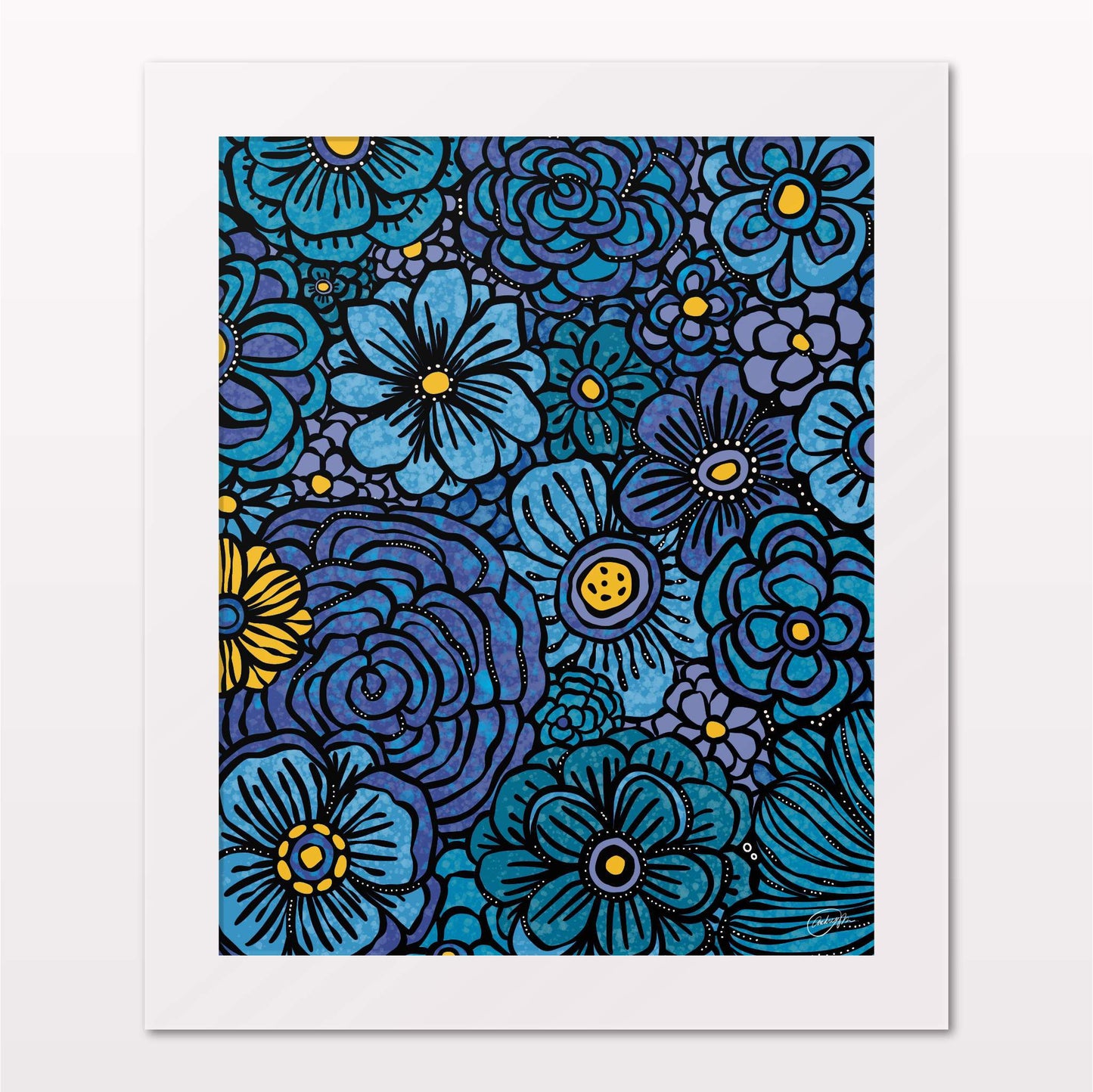 Art print in white frame on white wall