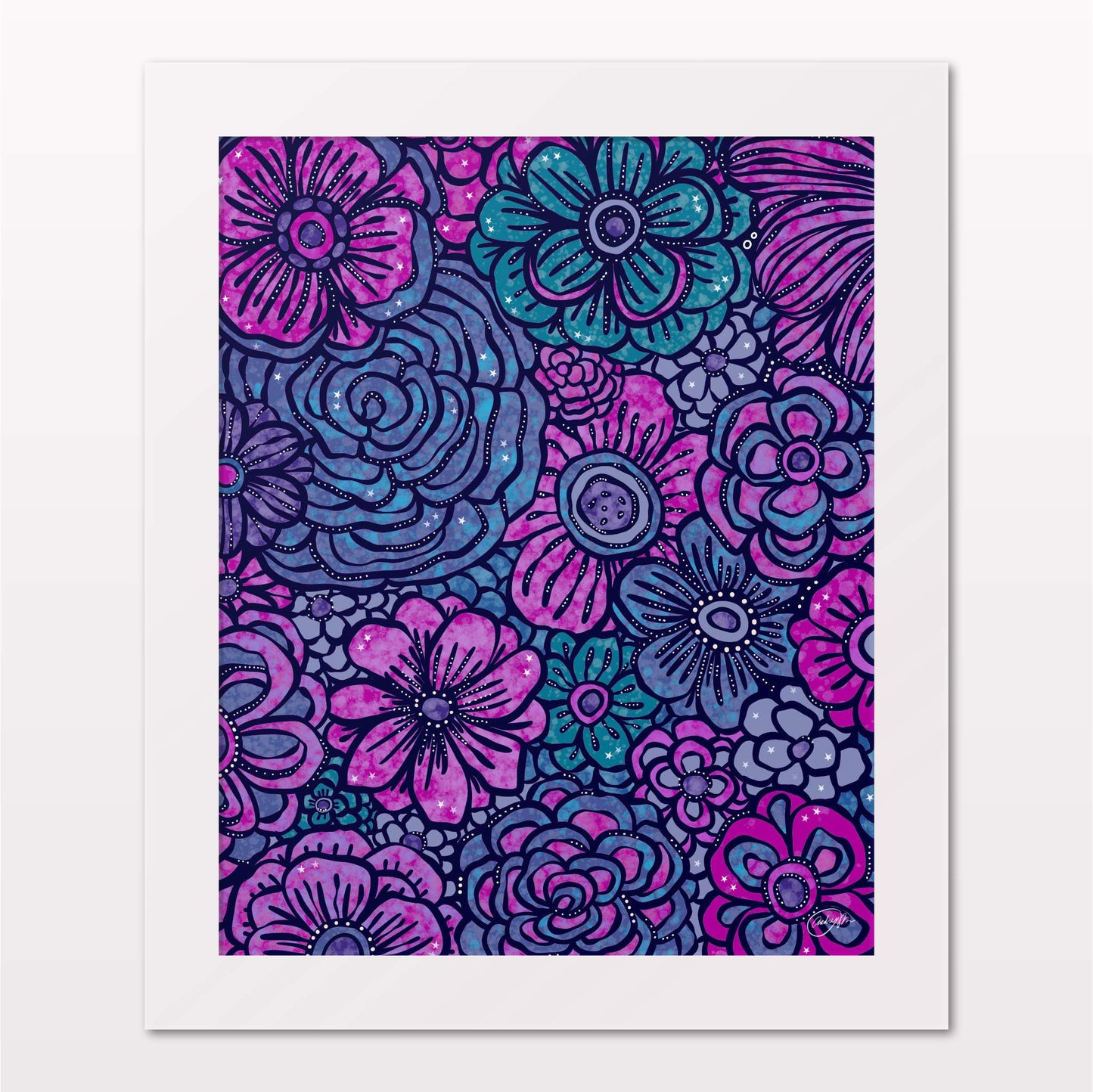 Art print in white frame on white wall