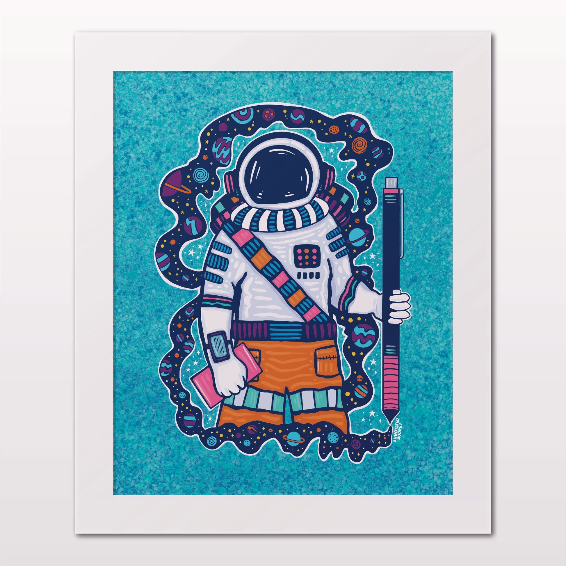 Art print in white frame on white wall