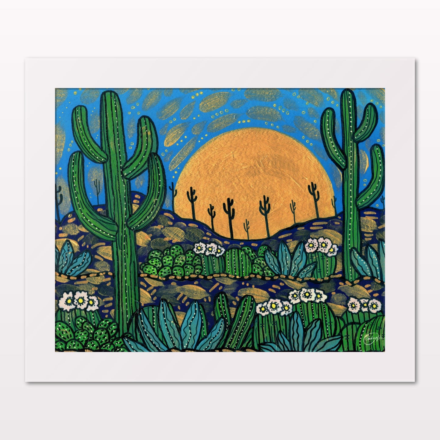 Art print in white frame on white wall