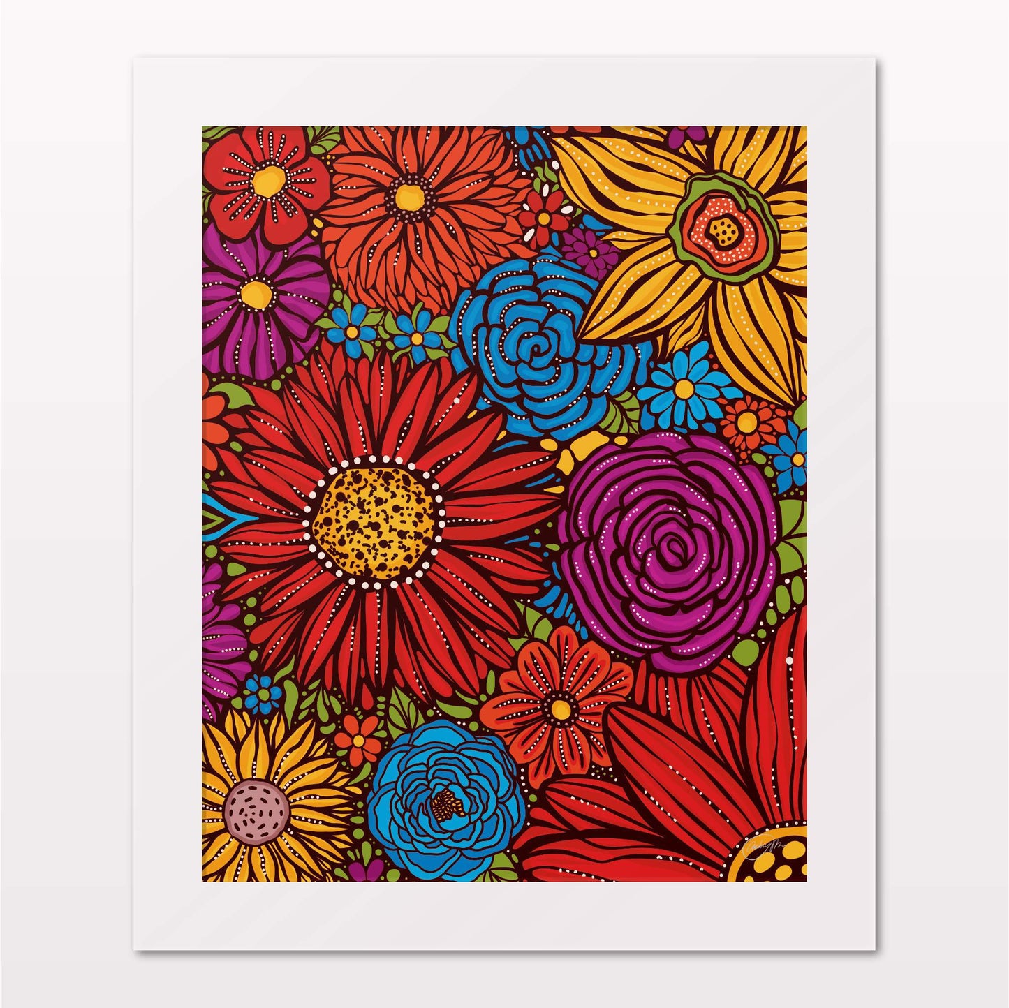 Art print in white frame on white wall