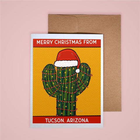 Holiday Card- Merry Christmas From Tucson Santa Hat Saguaro
