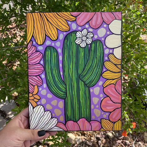 Desert Themed Hand Painted Canvas Held Outside