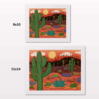 Comparing 8x10 and 11x14 framed art prints on a white wall