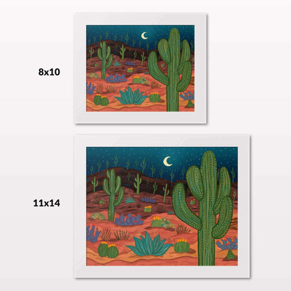 Comparing 8x10 and 11x14 framed art prints on a white wall