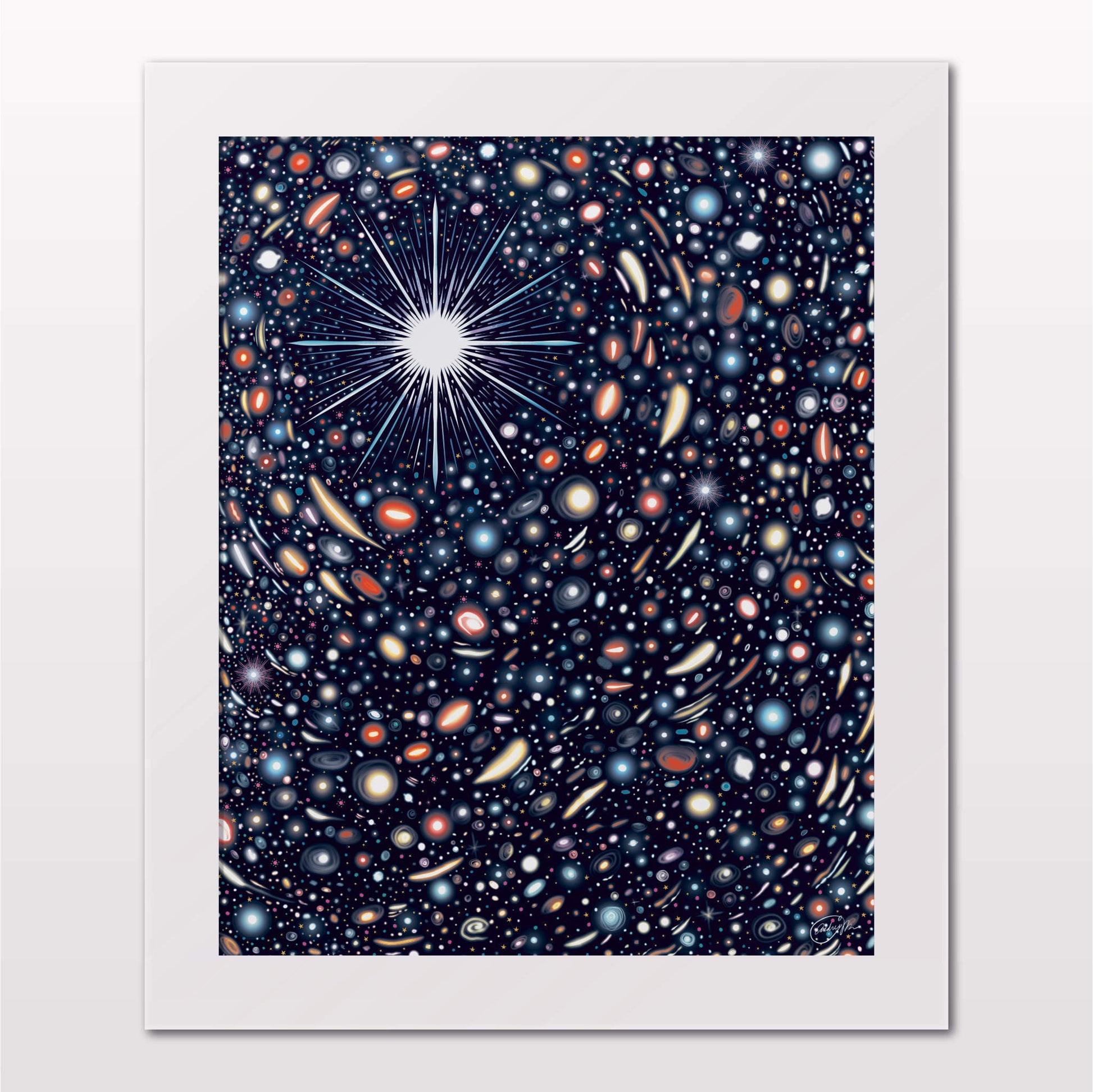 Art print in white frame on white wall