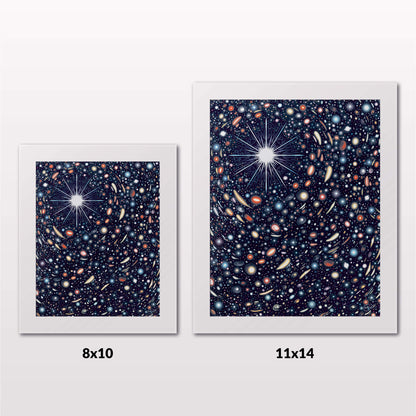 Comparing 8x10 and 11x14 framed art prints on a white wall