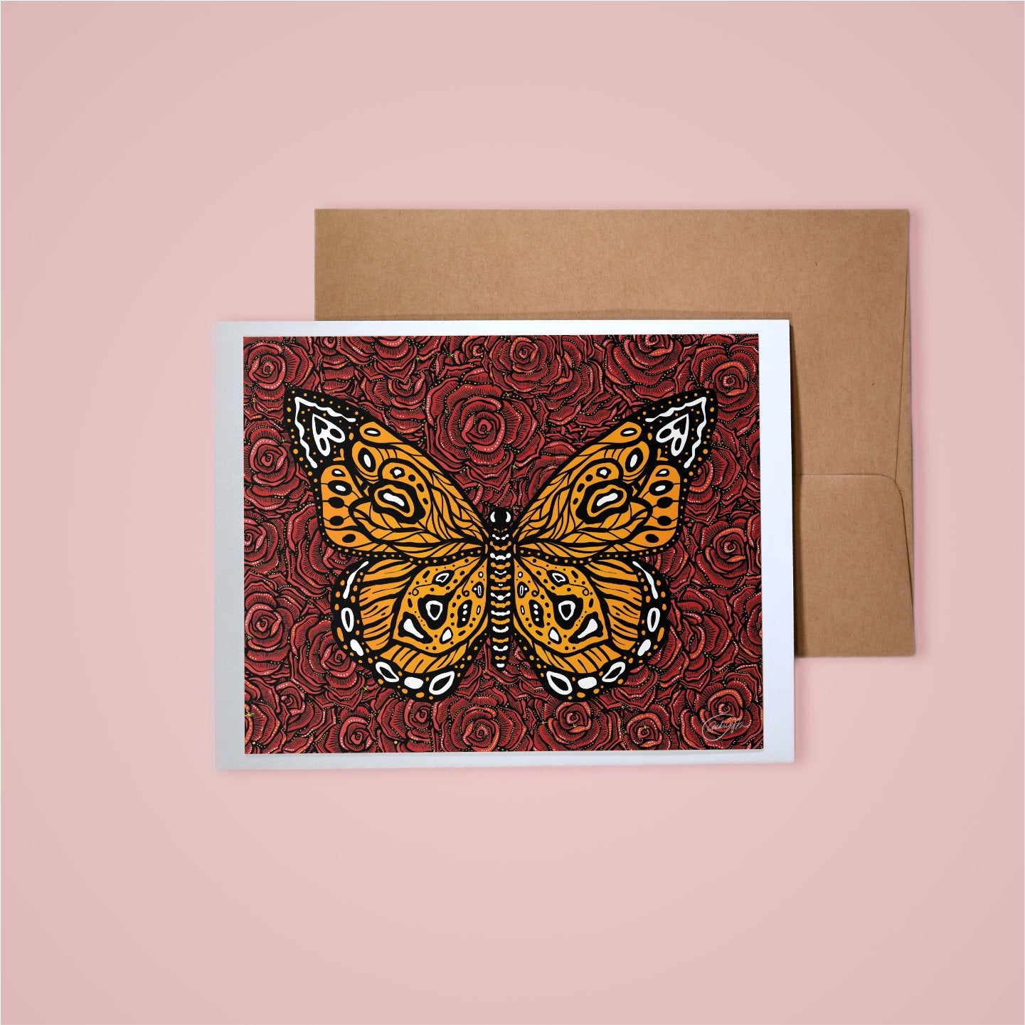 Card on pink background