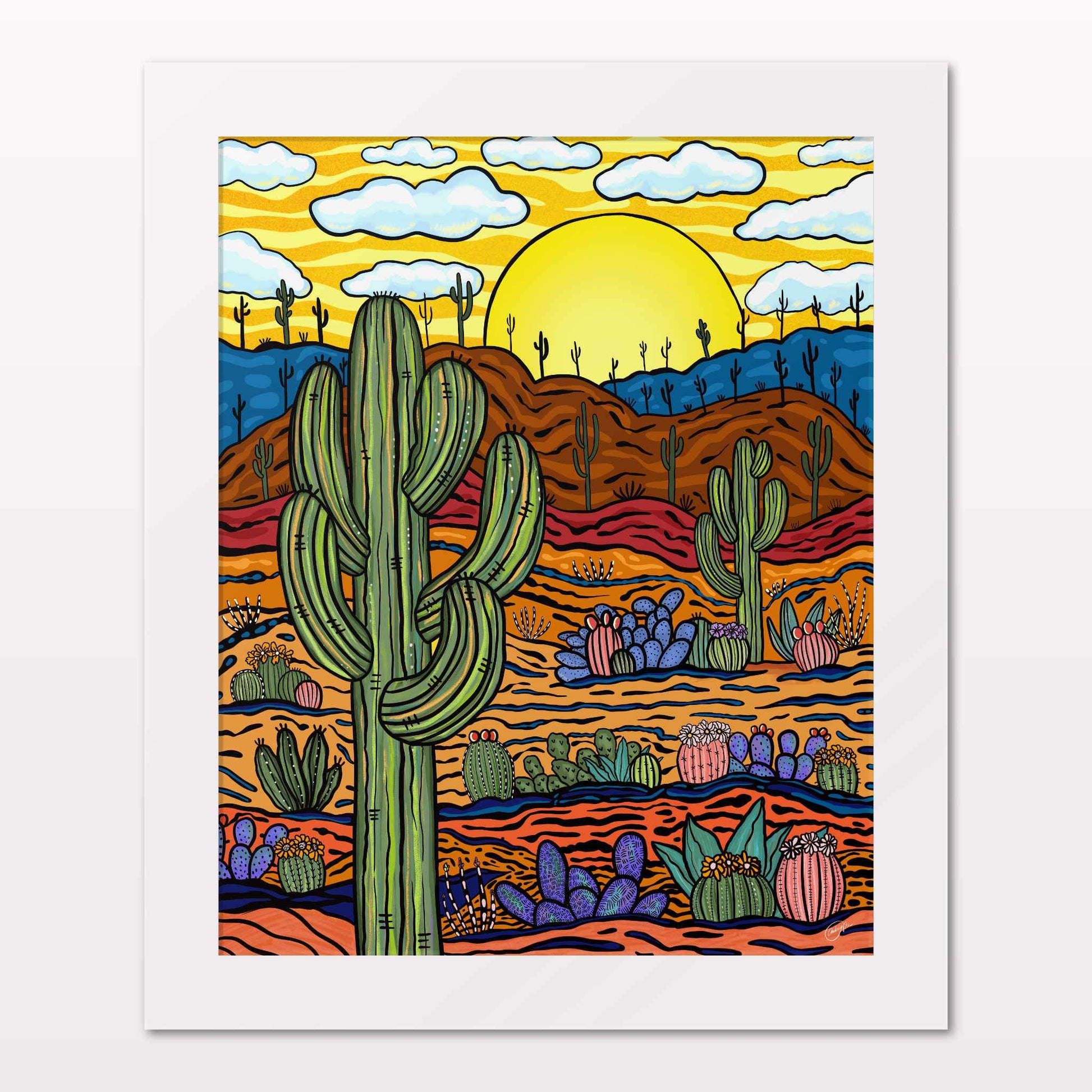 Art print in white frame on white wall