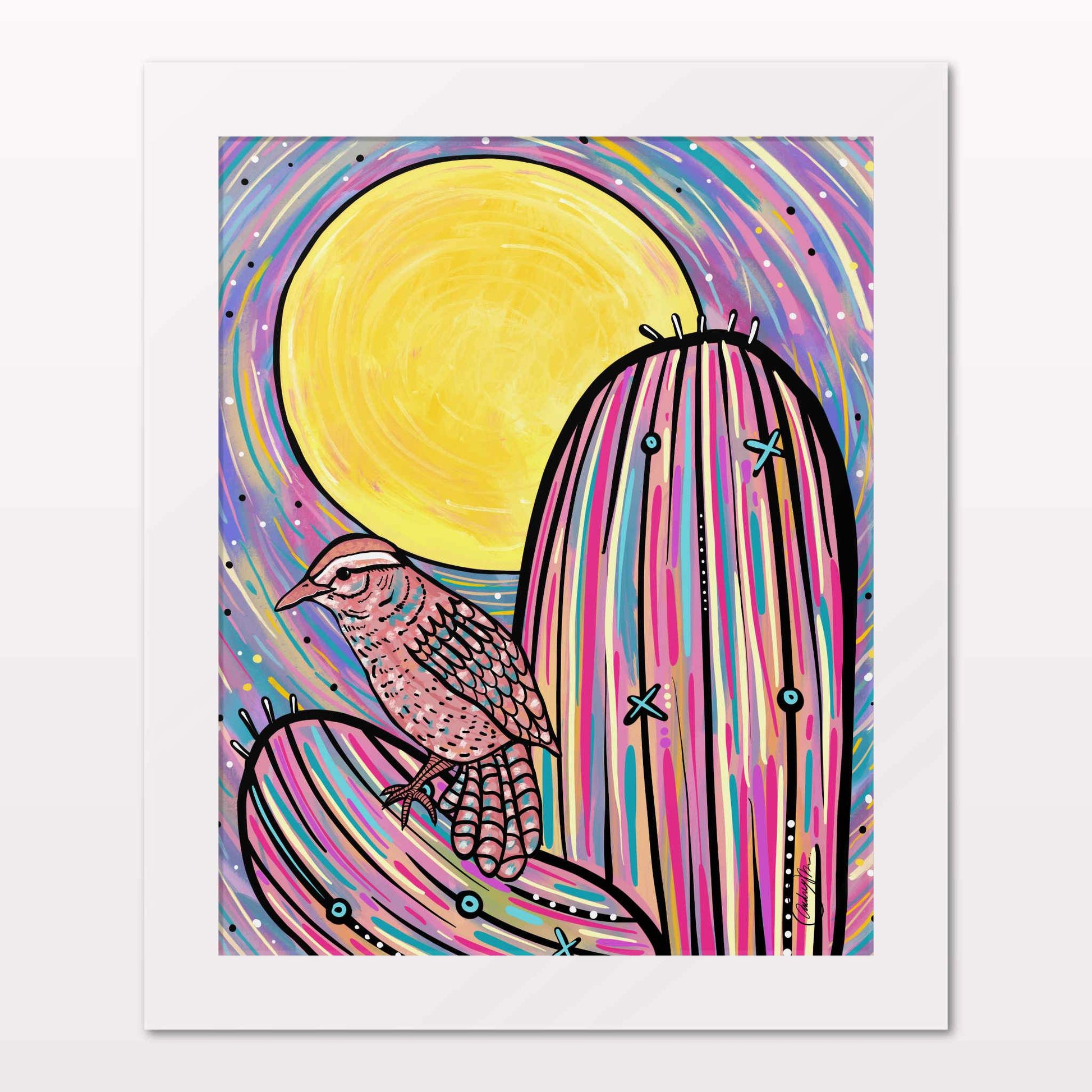 Art print in white frame on white wall