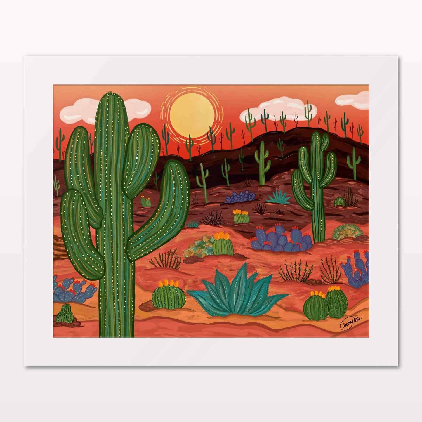 Art print in white frame on white wall