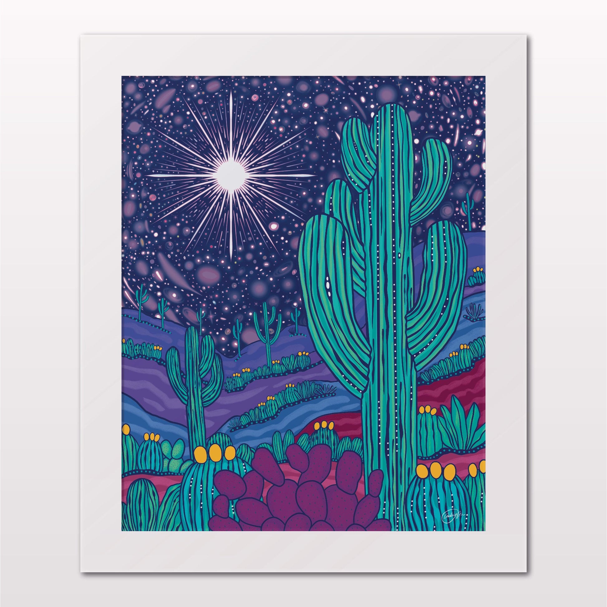 Art print in white frame on white wall