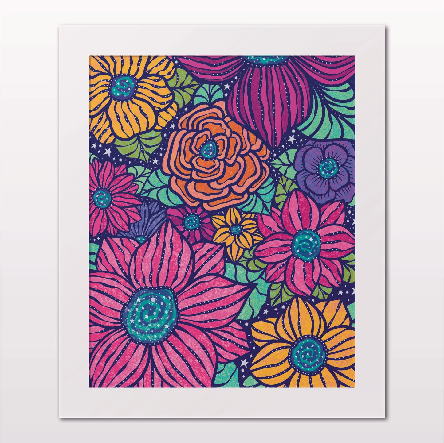 Art print in white frame on white wall