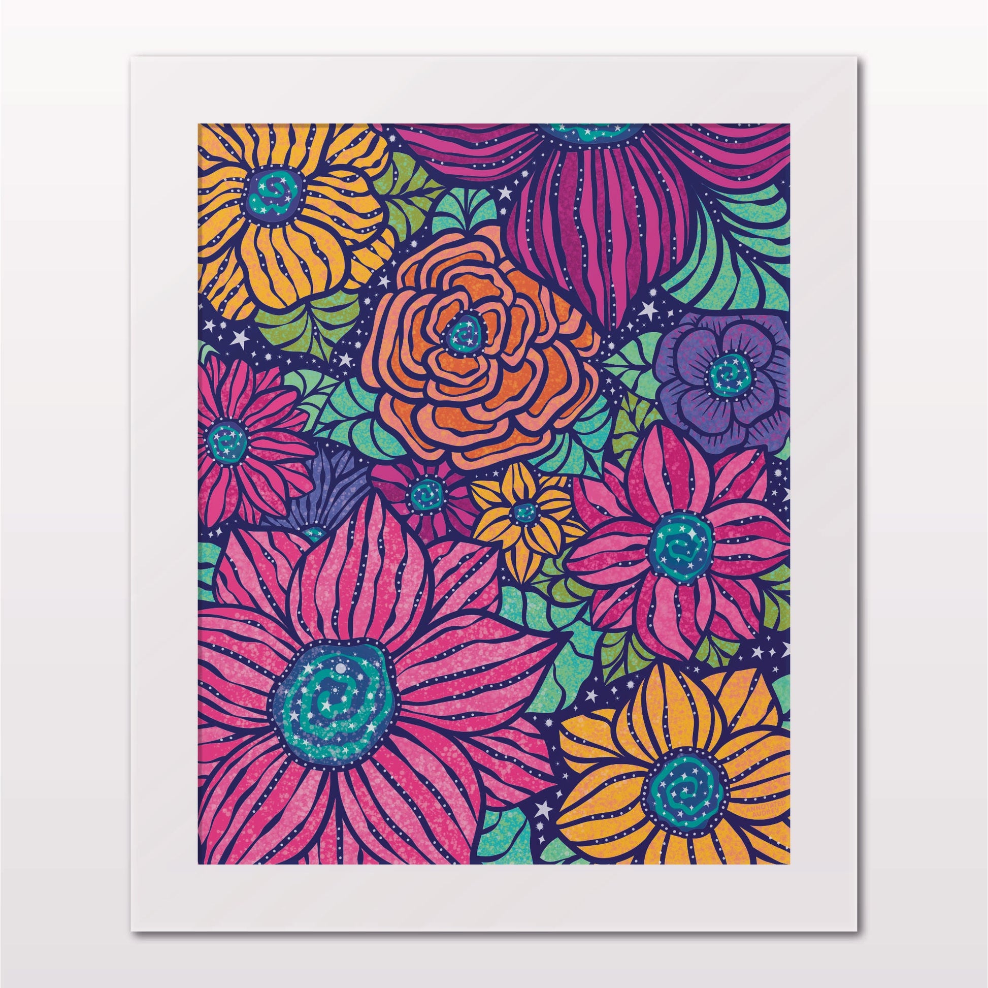 Art print in white frame on white wall