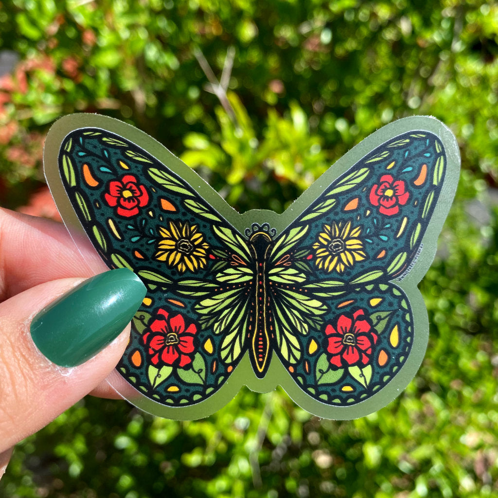 Clear Sticker - Green Butterfly