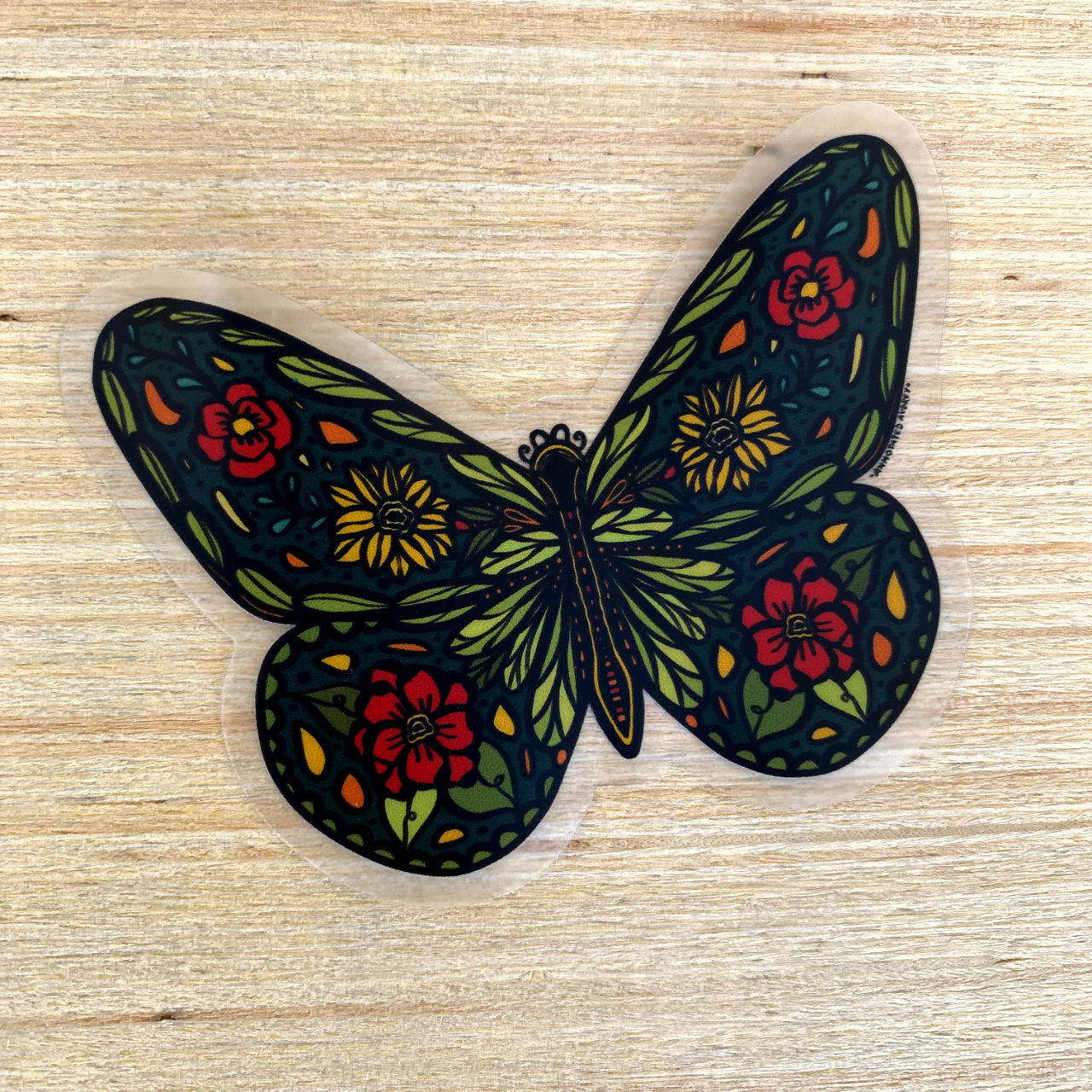 Sticker on wood background