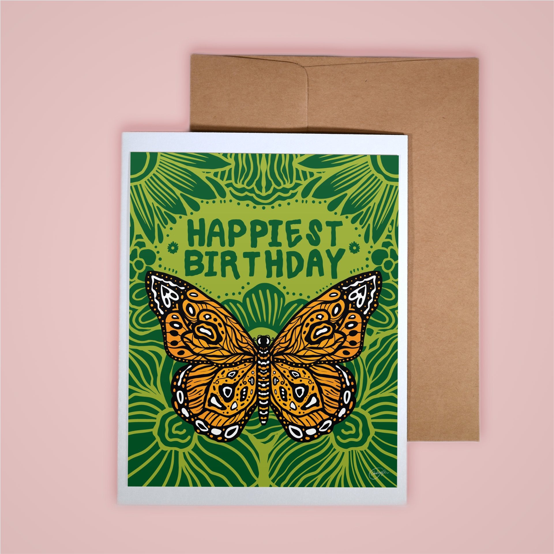 Card on pink background
