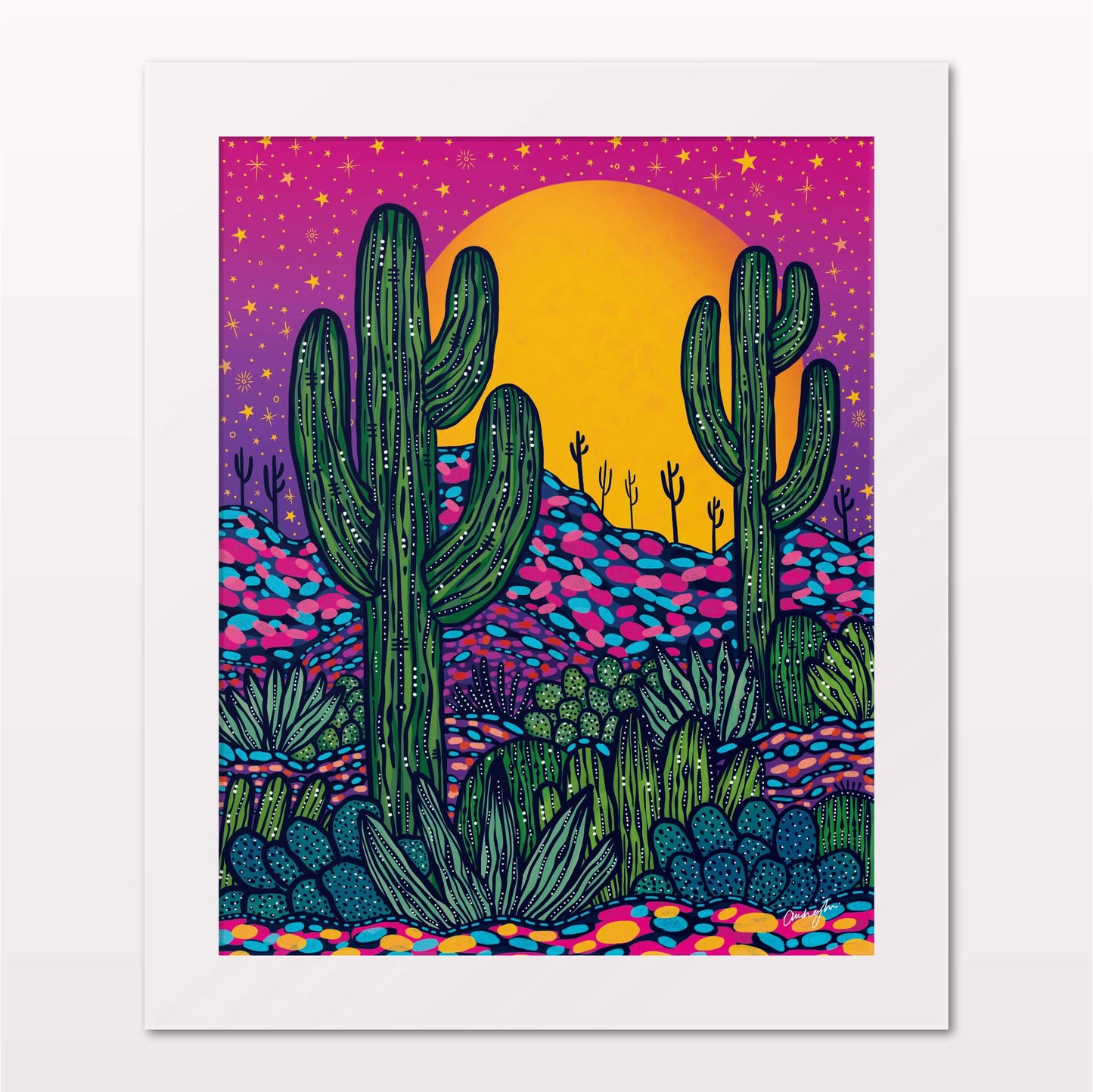 Art print in white frame on white wall
