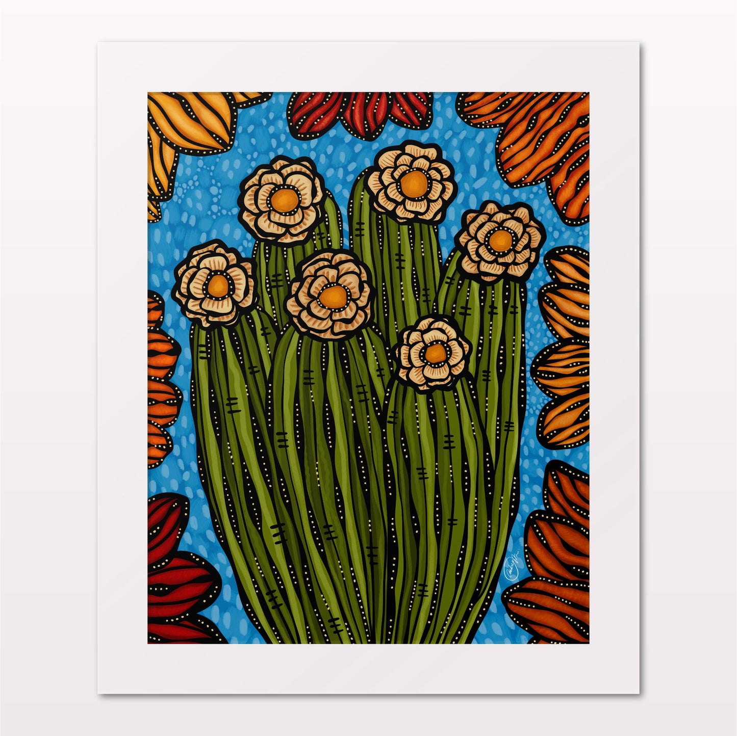 Art print in white frame on white wall
