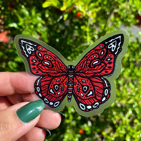 Clear Sticker - Red Butterfly