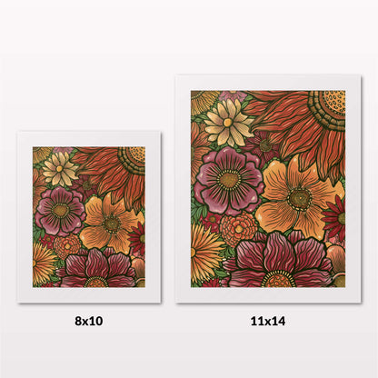Comparing 8x10 and 11x14 framed art prints on a white wall