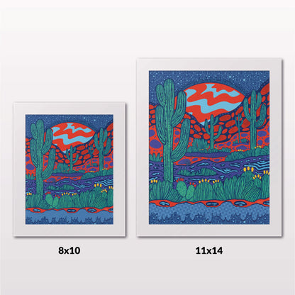 Comparing 8x10 and 11x14 framed art prints on a white wall