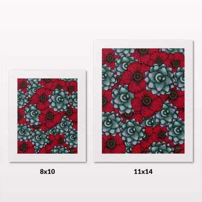 Comparing 8x10 and 11x14 framed art prints on a white wall