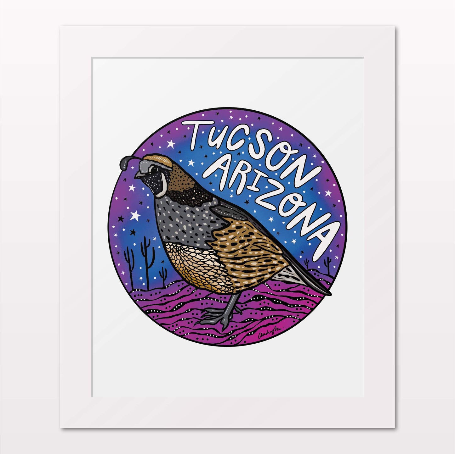 Art print in white frame on white wall