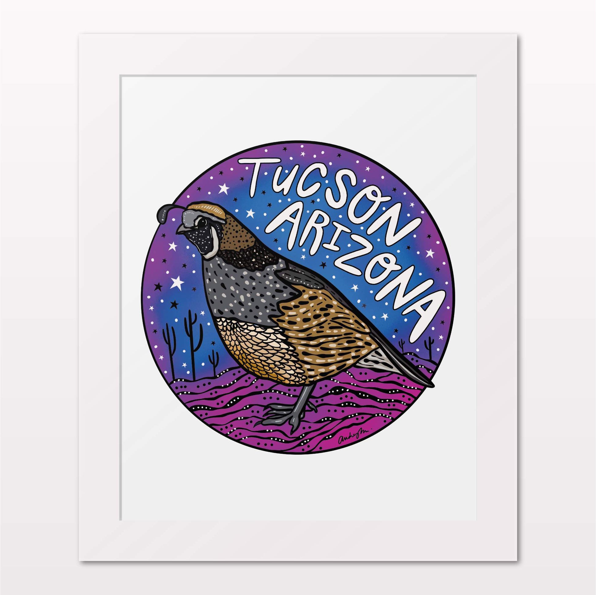 Art print in white frame on white wall