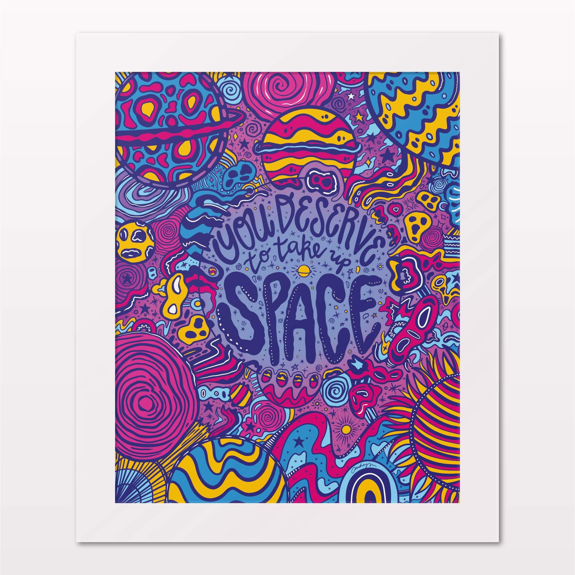 Art print in white frame on white wall